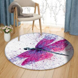 Pink Dragonfly Round Carpet Floor Rug Living Room Bedroom Decor Round Area Rug Carpet