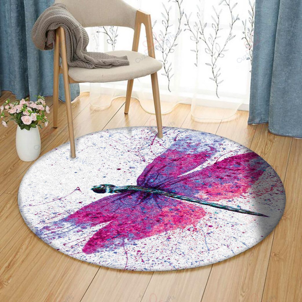 Pink Dragonfly Round Carpet Floor Rug Living Room Bedroom Decor Round Area Rug Carpet Pink Dragonfly Round Carpet Floor Rug Living Room Bedroom Decor Round Area Rug Carpet