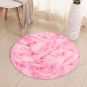 Pink Feather Round Flamingo Round Carpet Floor Rug Living Room Bedroom Decor Round Area Rug Carpet
