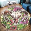 Pink Flower Baphomet Skull Round Carpet Floor Rug Living Room Bedroom Decor Round Area Rug Carpet