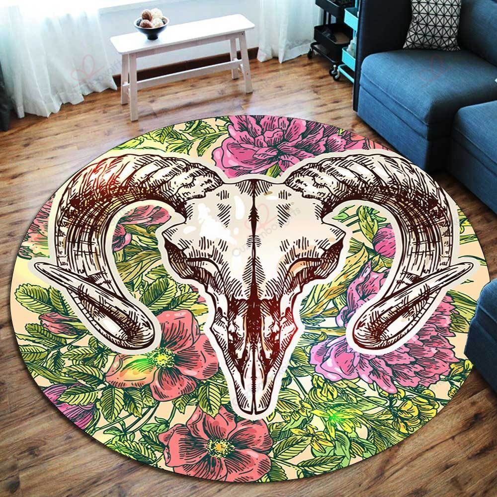 Pink Flower Baphomet Skull Round Carpet Floor Rug Living Room Bedroom Decor Round Area Rug Carpet Pink Flower Baphomet Skull Round Carpet Floor Rug Living Room Bedroom Decor Round Area Rug Carpet