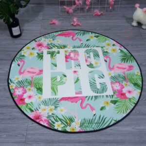 Pink Flowers Round Flamingo Round Carpet Floor Rug Living Room Bedroom Decor Round Area Rug Carpet