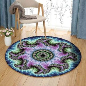 Pink Fractal Round Carpet Floor Rug Living Room Bedroom Decor Round Area Rug Carpet