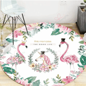 Pink Memories Flamingo And Unicorn Round Carpet Floor Rug Living Room Bedroom Decor Round Area Rug Carpet