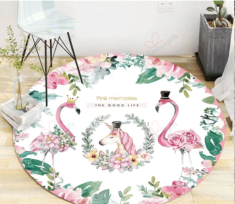 Pink Memories Flamingo And Unicorn Round Carpet Floor Rug Living Room Bedroom Decor Round Area Rug Carpet Pink Memories Flamingo And Unicorn Round Carpet Floor Rug Living Room Bedroom Decor Round Area Rug Carpet
