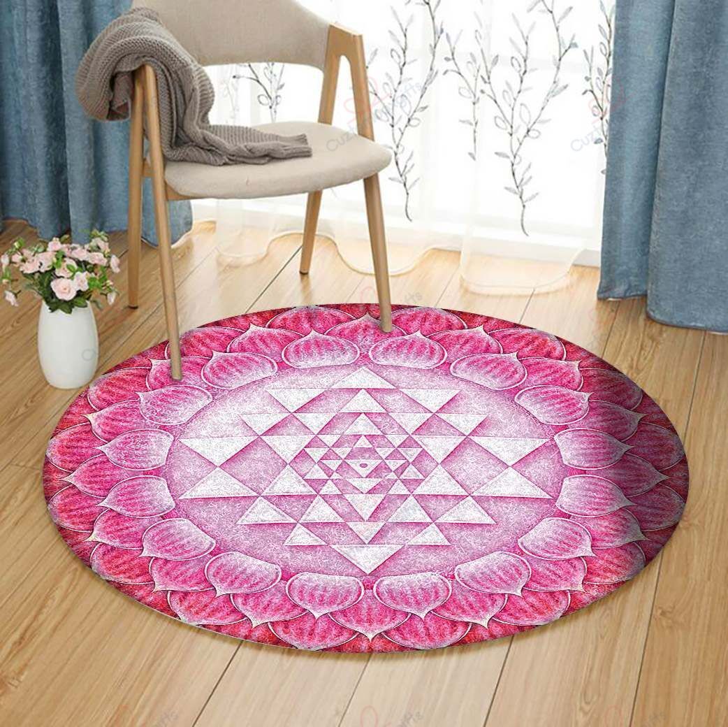 Pink Sri Chakra Round Carpet Floor Rug Living Room Bedroom Decor Round Area Rug Carpet Pink Sri Chakra Round Carpet Floor Rug Living Room Bedroom Decor Round Area Rug Carpet
