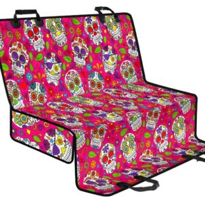 Pink Sugar Skull Pattern Print Pet Car Back Seat Cover - 775452e21aea