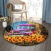 Pink Truck Sunflower Farm Round Carpet Floor Rug Living Room Bedroom Decor Round Area Rug Carpet