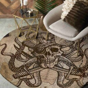 Pirate Octopus Round Carpet Floor Rug Living Room Bedroom Decor Round Area Rug Carpet