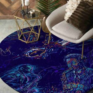 Play Saxophone Round Carpet Floor Rug Living Room Bedroom Decor Round Area Rug Carpet