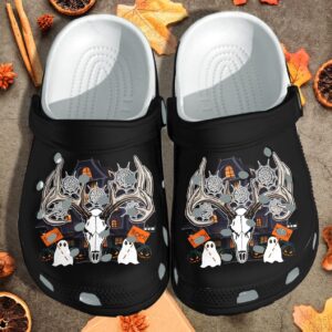 Portrait Deer Skull Ghost Pumpkin Castle Shoes Clog – Happy Halloween Crocs Clog Crocband Clog Birthday Gift For Man Women