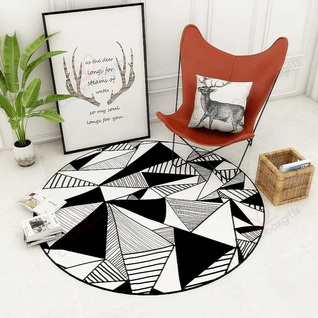 Printed Black And White Geometric Round Carpet Floor Rug Living Room Bedroom Decor Round Area Rug Carpet Printed Black And White Geometric Round Carpet Floor Rug Living Room Bedroom Decor Round Area Rug Carpet