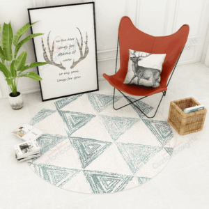 Printed Blue Triangle Round Carpet Floor Rug Living Room Bedroom Decor Round Area Rug Carpet