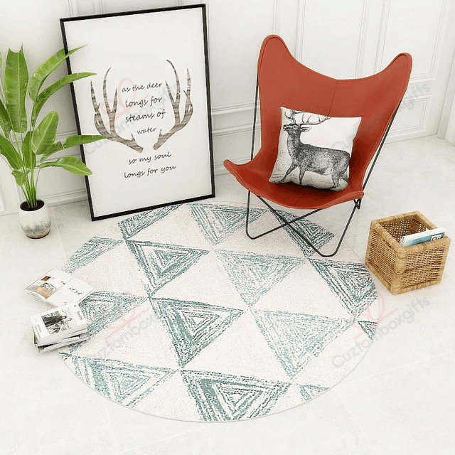 Printed Blue Triangle Round Carpet Floor Rug Living Room Bedroom Decor Round Area Rug Carpet Printed Blue Triangle Round Carpet Floor Rug Living Room Bedroom Decor Round Area Rug Carpet