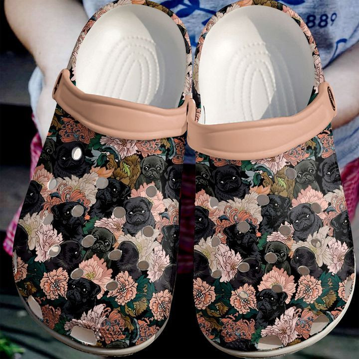 Pug Black Flowers Sku 1918 Crocs Clog Clog Shoes Pug Black Flowers Sku 1918 Crocs Clog Clog Shoes