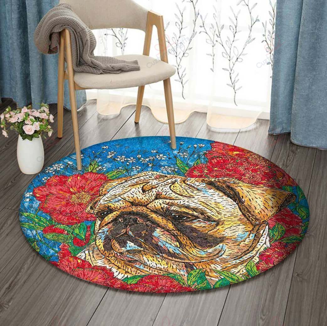 Pug Flower Round Carpet Floor Rug Living Room Bedroom Decor Round Area Rug Carpet Pug Flower Round Carpet Floor Rug Living Room Bedroom Decor Round Area Rug Carpet