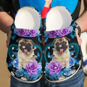Pug Flowers Pub Sku 1925 Crocs Crocband Clog Comfortable For Mens Womens Classic Clog Water Shoes