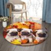 Pug In Autumn Round Carpet Floor Rug Living Room Bedroom Decor Round Area Rug Carpet