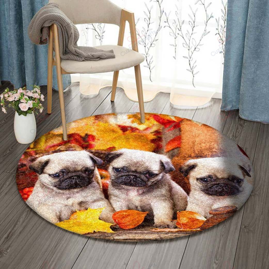 Pug In Autumn Round Carpet Floor Rug Living Room Bedroom Decor Round Area Rug Carpet Pug In Autumn Round Carpet Floor Rug Living Room Bedroom Decor Round Area Rug Carpet
