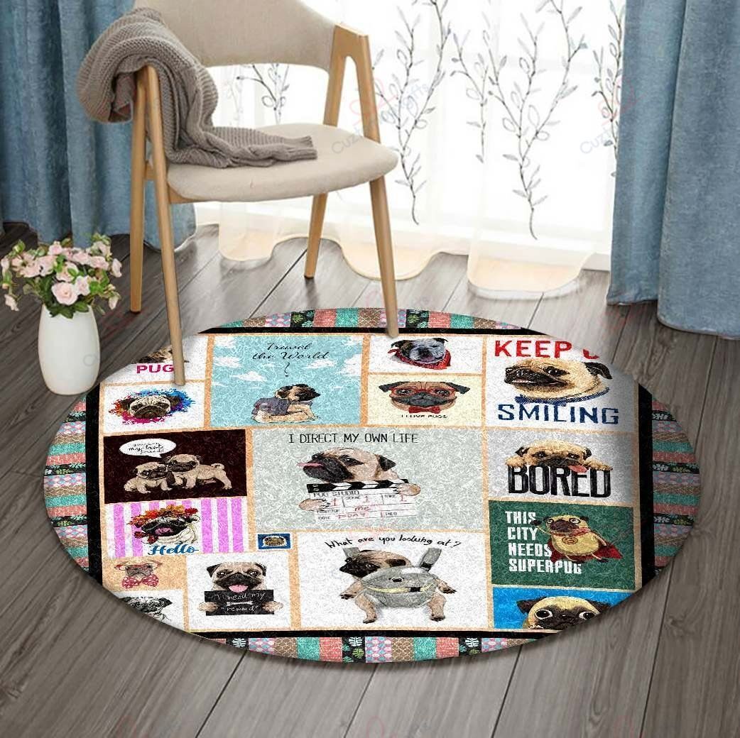 Pug Keep Smiling Round Carpet Floor Rug Living Room Bedroom Decor Round Area Rug Carpet Pug Keep Smiling Round Carpet Floor Rug Living Room Bedroom Decor Round Area Rug Carpet