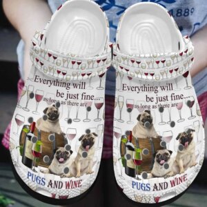 Pug Personalized Clog Custom Crocs Comfortablefashion Style Comfortable For Women Men Kid Print 3D Love Pugs And Wine