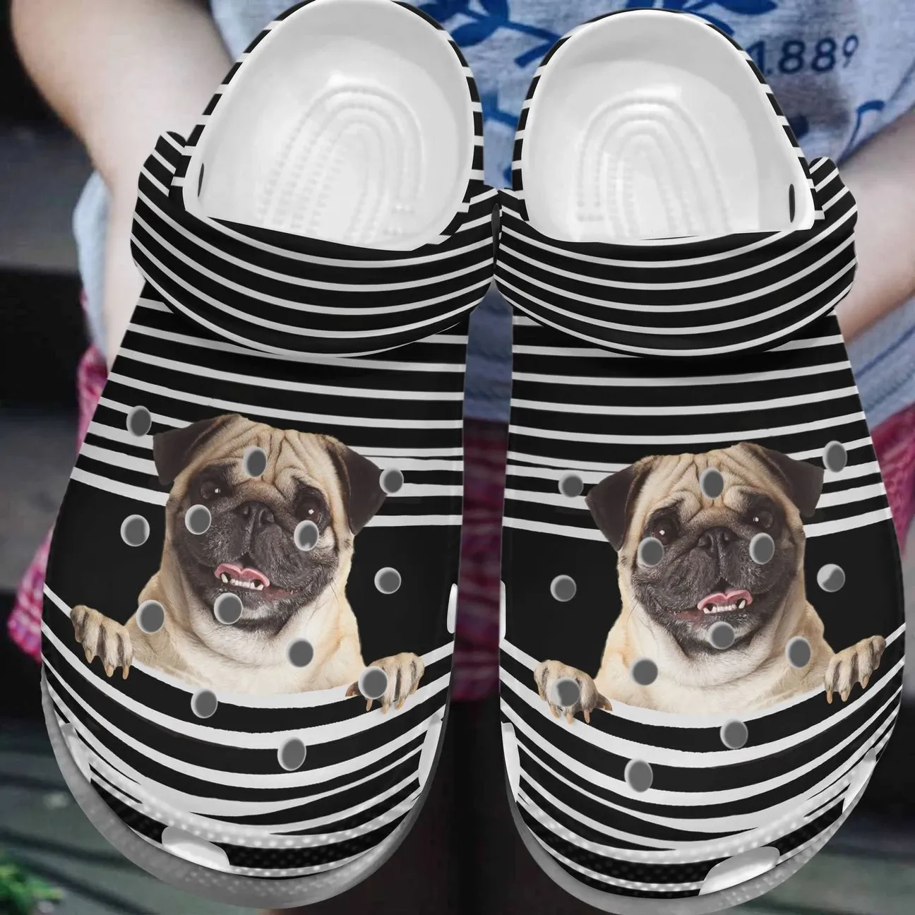 Pug Personalized Clog Custom Crocs Comfortablefashion Style Comfortable For Women Men Kid Print 3D Stripe Pattern Pug Personalized Clog Custom Crocs Comfortablefashion Style Comfortable For Women Men Kid Print 3D Stripe Pattern