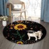 Pug Sunflower Round Carpet Floor Rug Living Room Bedroom Decor Round Area Rug Carpet