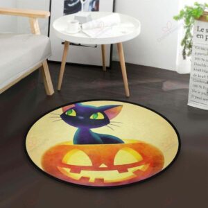 Pumpkin And Cat Round Carpet Floor Rug Living Room Bedroom Decor Round Area Rug Carpet