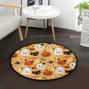 Pumpkin And Cat Round Carpet Floor Rug Living Room Bedroom Decor Round Area Rug Carpet