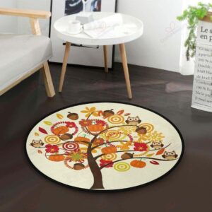 Pumpkin And Owl Round Carpet Floor Rug Living Room Bedroom Decor Round Area Rug Carpet