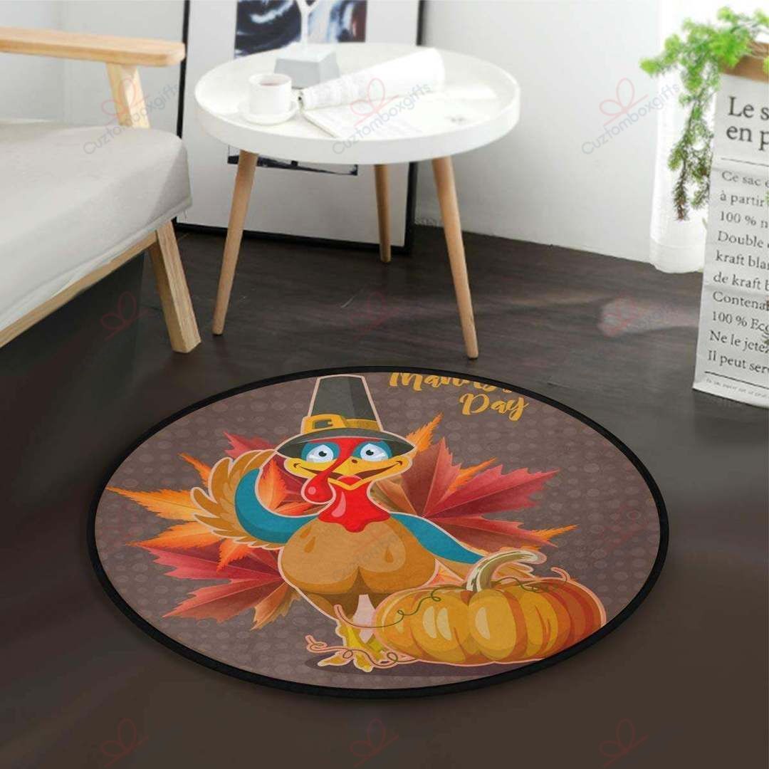Pumpkin And Turkey Round Carpet Floor Rug Living Room Bedroom Decor Round Area Rug Carpet Pumpkin And Turkey Round Carpet Floor Rug Living Room Bedroom Decor Round Area Rug Carpet