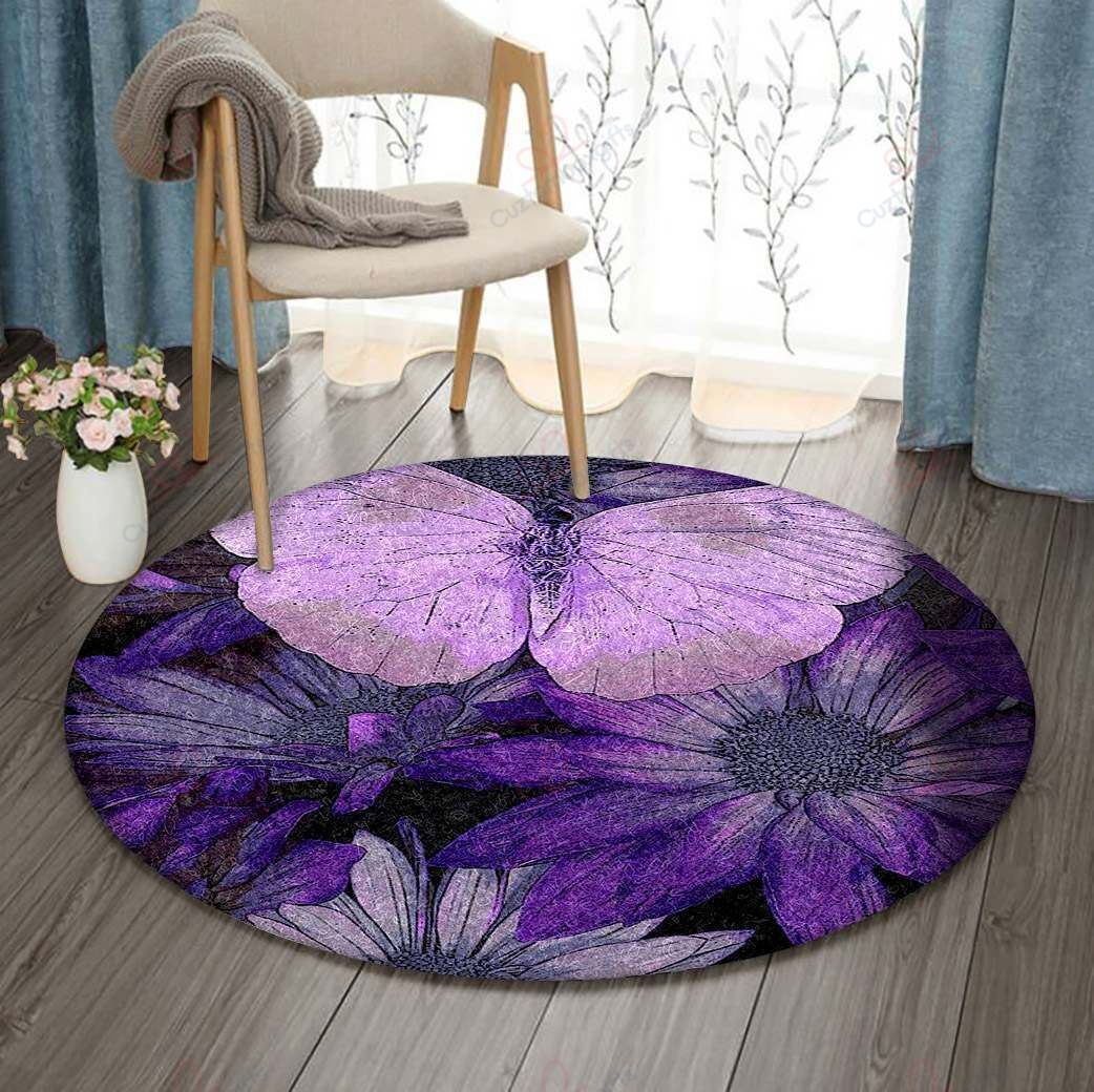 Purple Butterflies Round Carpet Floor Rug Living Room Bedroom Decor Round Area Rug Carpet Purple Butterflies Round Carpet Floor Rug Living Room Bedroom Decor Round Area Rug Carpet