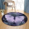 Purple Butterfly And Fower Round Carpet Floor Rug Living Room Bedroom Decor Round Area Rug Carpet
