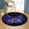 Purple Butterfly In Night Round Carpet Floor Rug Living Room Bedroom Decor Round Area Rug Carpet
