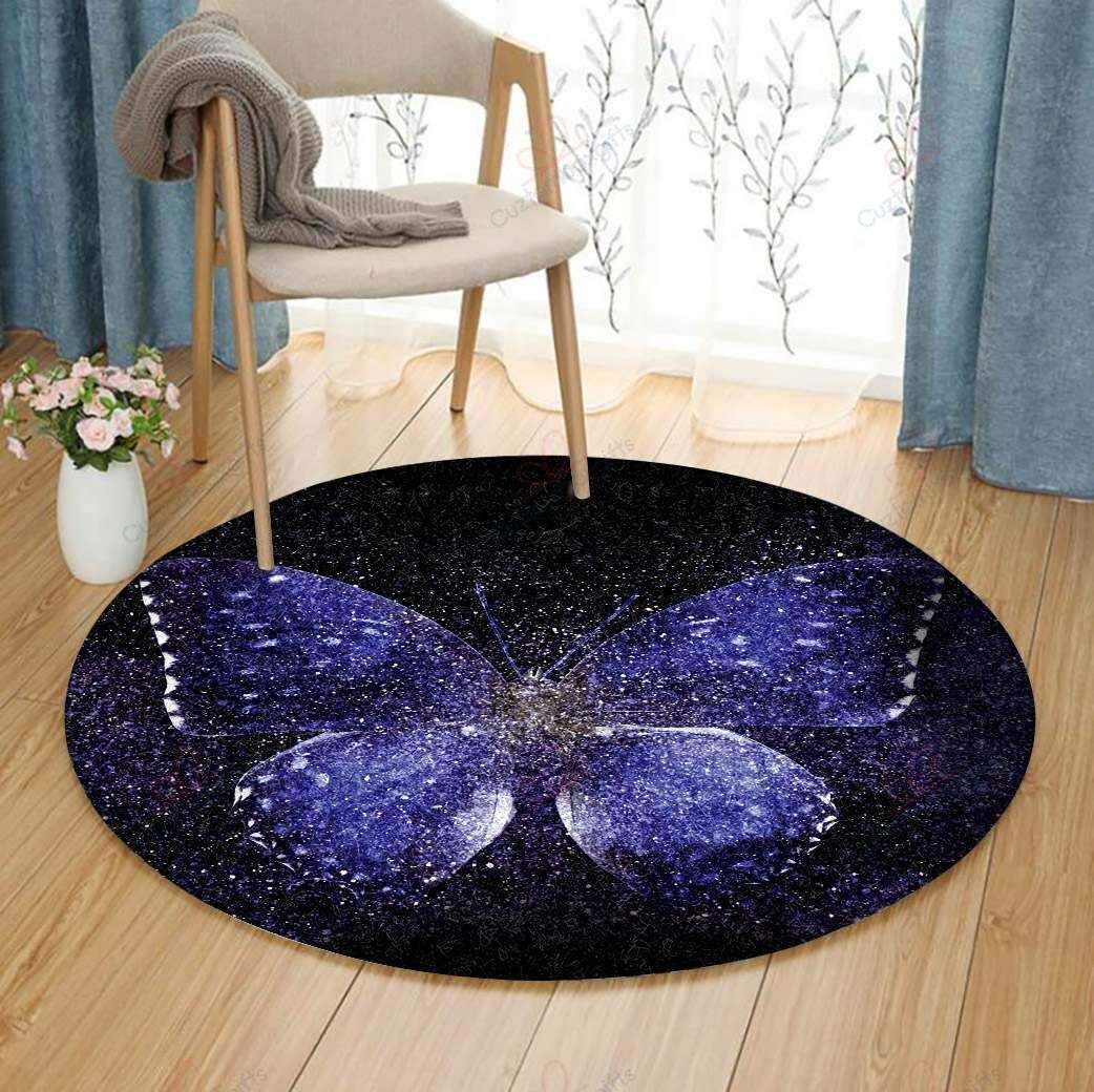 Purple Butterfly In Night Round Carpet Floor Rug Living Room Bedroom Decor Round Area Rug Carpet Purple Butterfly In Night Round Carpet Floor Rug Living Room Bedroom Decor Round Area Rug Carpet