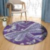Purple Dragonfly Round Carpet Floor Rug Living Room Bedroom Decor Round Area Rug Carpet