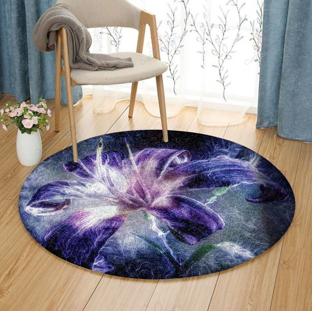 Purple Lily Round Carpet Floor Rug Living Room Bedroom Decor Round Area Rug Carpet Purple Lily Round Carpet Floor Rug Living Room Bedroom Decor Round Area Rug Carpet