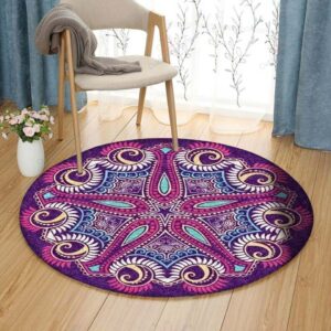 Purple Starfish Round Carpet Floor Rug Living Room Bedroom Decor Round Area Rug Carpet