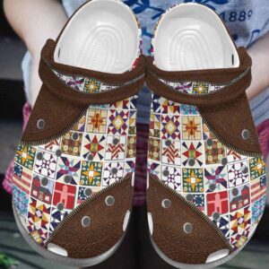 Quilting Personalize Clog Custom Crocs Fashionstyle Comfortable For Women Men Kid Print 3D Quilt Blocks V3