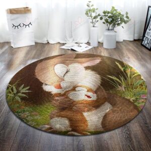 Rabbit Mom And Baby Round Carpet Floor Rug Living Room Bedroom Decor Round Area Rug Carpet