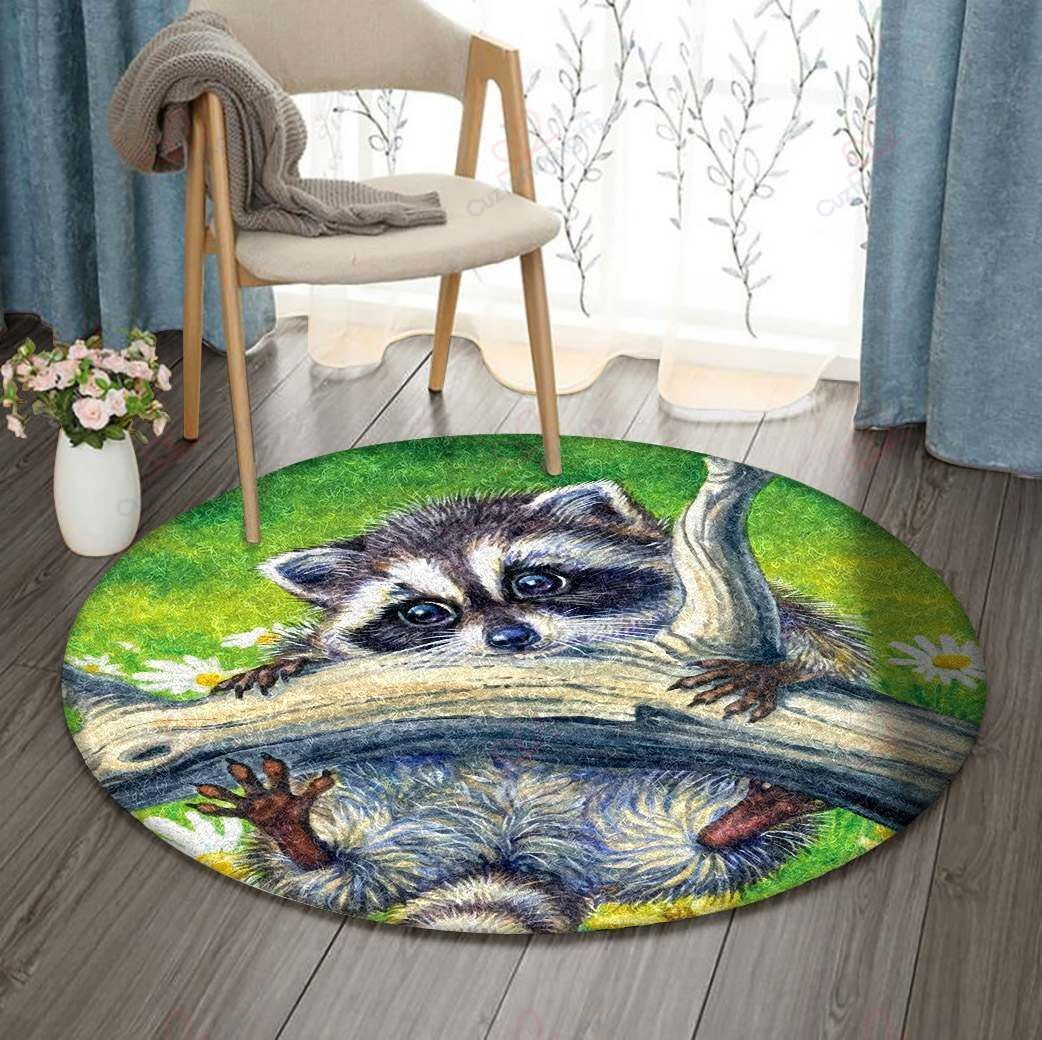 Raccoon In Flower Garden Round Carpet Floor Rug Living Room Bedroom Decor Round Area Rug Carpet Raccoon In Flower Garden Round Carpet Floor Rug Living Room Bedroom Decor Round Area Rug Carpet