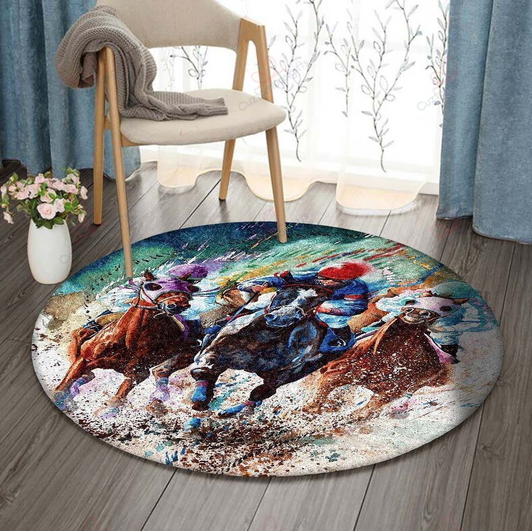 Race Horse Round Carpet Floor Rug Living Room Bedroom Decor Round Area Rug Carpet Race Horse Round Carpet Floor Rug Living Room Bedroom Decor Round Area Rug Carpet