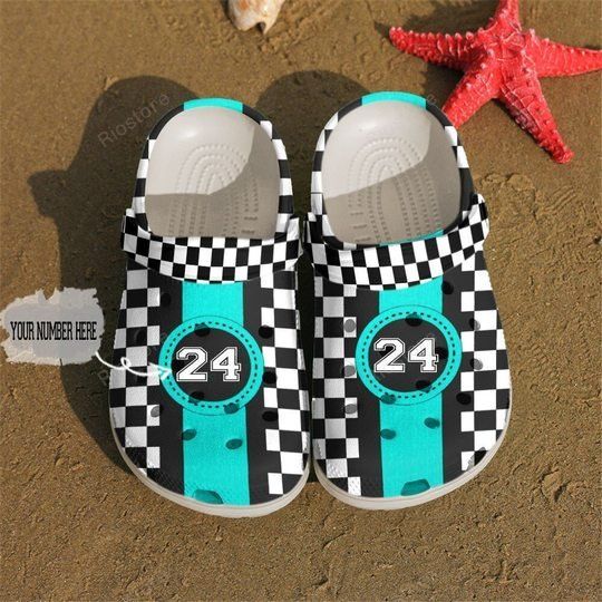 Racing Checkered Flag Cyan Personalize Clog Custom Crocs Clog Number On Sandal Fashion Style Comfortable For Women Men Kid Racing Checkered Flag Cyan Personalize Clog Custom Crocs Clog Number On Sandal Fashion Style Comfortable For Women Men Kid