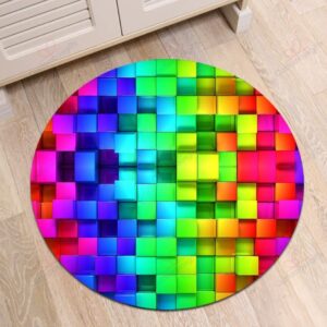 Rainbow Colorful Cube Round Carpet Floor Rug Living Room Bedroom Decor Round Area Rug Carpet