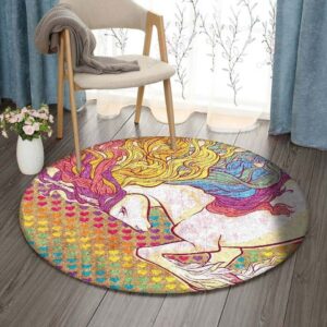Rainbow Unicorn Round Carpet Floor Rug Living Room Bedroom Decor Round Area Rug Carpet
