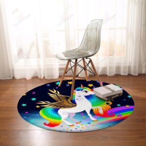 Rainbow Unicorn Round Carpet Floor Rug Living Room Bedroom Decor Round Area Rug Carpet