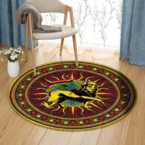 Rasta Lion With Flag Round Carpet Floor Rug Living Room Bedroom Decor Round Area Rug Carpet