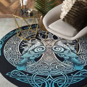 Raven Celtic Round Carpet Floor Rug Living Room Bedroom Decor Round Area Rug Carpet