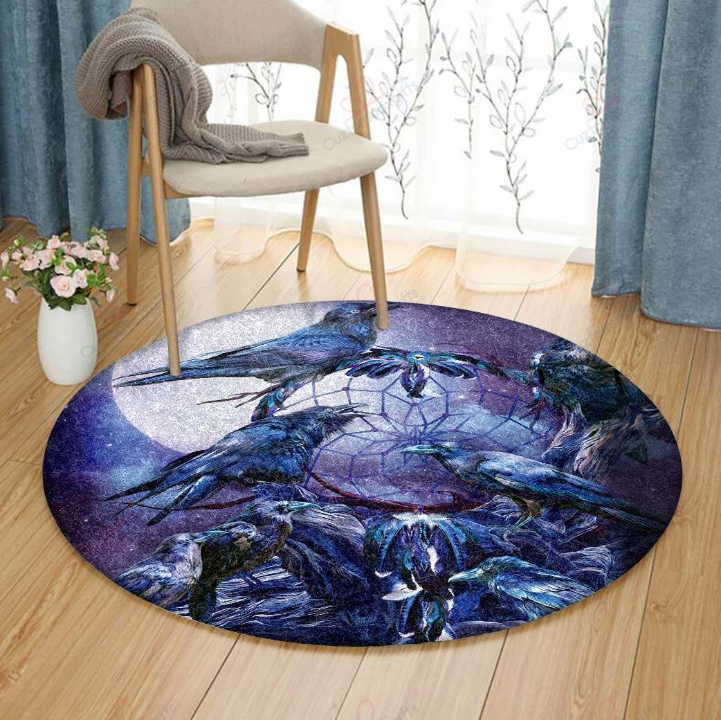 Raven Dreamcatcher Round Carpet Floor Rug Living Room Bedroom Decor Round Area Rug Carpet Raven Dreamcatcher Round Carpet Floor Rug Living Room Bedroom Decor Round Area Rug Carpet