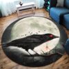Raven With Moon Round Carpet Floor Rug Living Room Bedroom Decor Round Area Rug Carpet